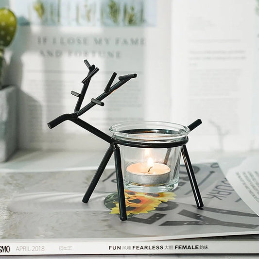 Wrought Iron Fawn Candle Holder for Elegant Home Decor and Ambiance
