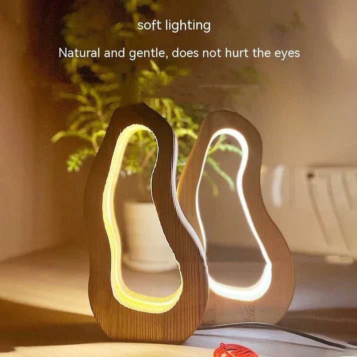 Hollow design, LED glow, wooden charm, simple style desktop lamp.